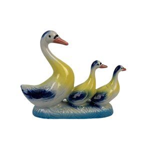 Vintage Ceramic Three Ducks in a Row Figure, Made in Brazil Cottagecore Home